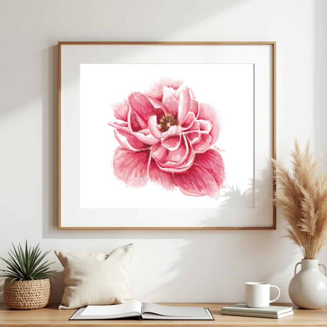 Printable Floral Wall Art – Pink Flower Watercolor Print – Botanical ...