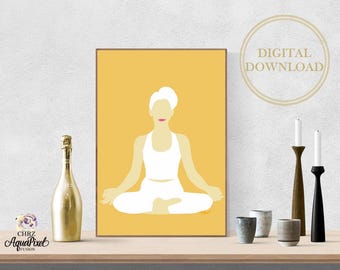 Printable Yoga Lotus Asana, Female Meditation Print, Boho Wellness Poster, Mindfulness Decor, Modern Zen Art for Yoga Room or Home Gym
