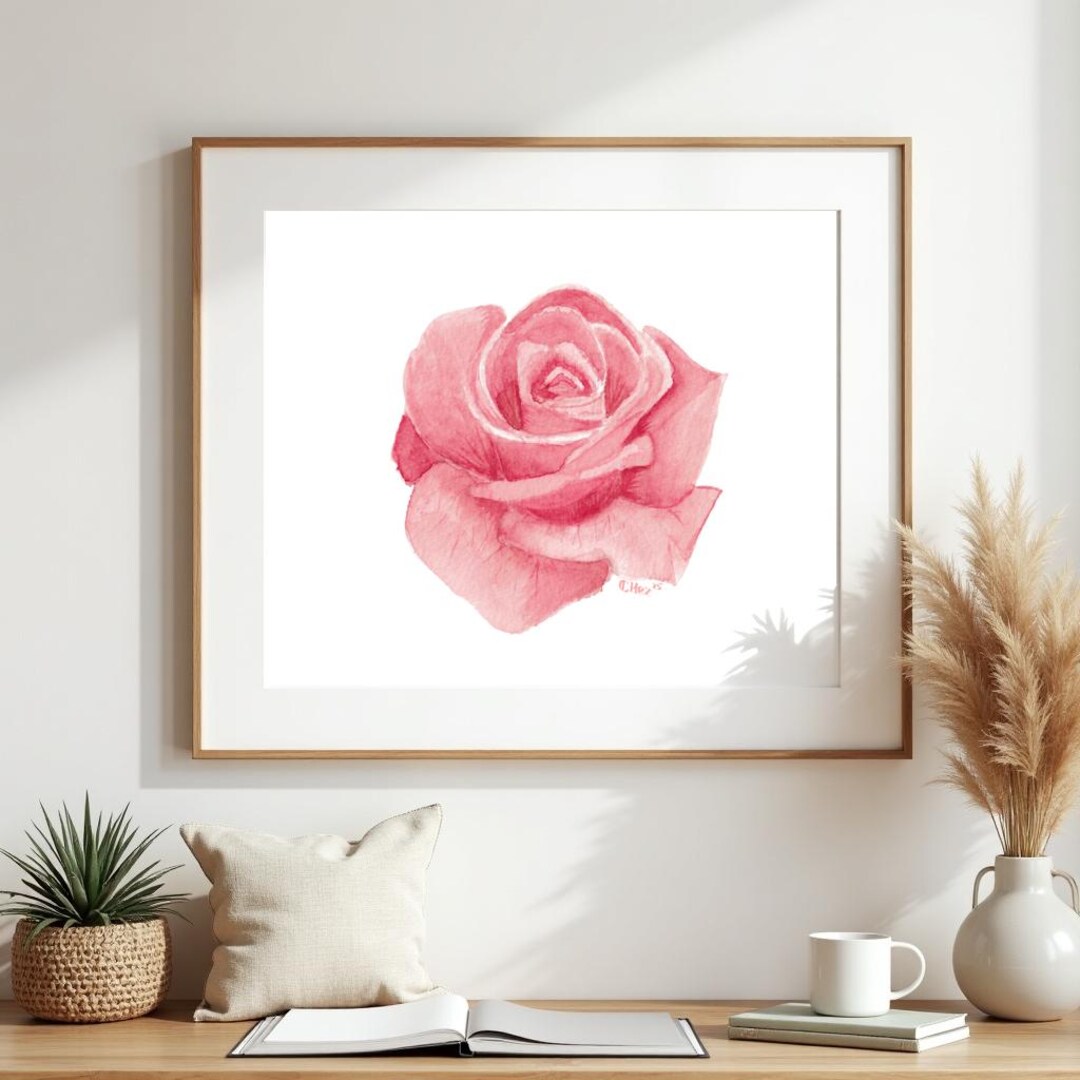 Pink Rose Watercolor Printable Wall Art, Minimalist Floral Print ...