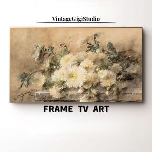 White Flower Antique Painting Frame Tv Art, Vintage 19th Century White Floral Painting Samsung Theme, Samsung the Frame TV Art