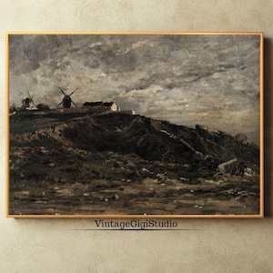 Dark Moody Landscape Painting: Vintage Rural Scenery Art (Digital Download)