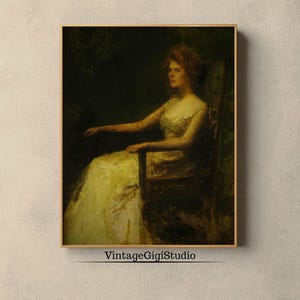 Victorian Woman Portrait Painting: Moody Dark Antique Art (Instant Download)