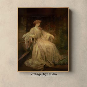 Victorian Woman Portrait Painting: Moody Antique Art (Instant Download)