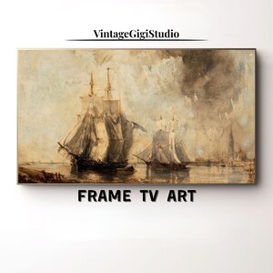 Felix Ziem Seascape Drawing: Antique Frame TV Art (Digital Download 3840x2160px JPG