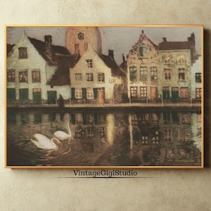 Bruges Cityscape Painting: Vintage Belgian Art Print (Instant Download)