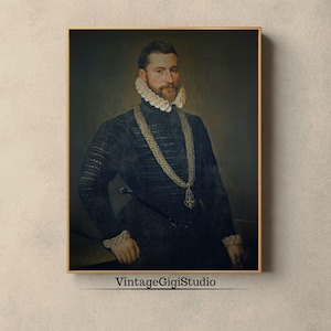 Antique Man Portrait 16th Century Painting, INSTANT DOWNLOAD Print, Dark Academia Portrait Printable Wall Art Elegant Vintage Man Portrait