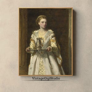 Vintage Woman Portrait: Neutral Antique Painting by William Powel Frith (Digital Download)
