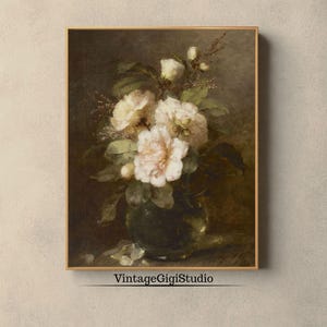 Vintage White Roses Painting, White Flowers Painting, INSTANT DOWNLOAD, 19th Century Floral Still Life Art, White Roses Wall Art