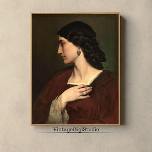 Antique Woman Portrait Painting: Dark Academia Wall Art, INSTANT DOWNLOAD