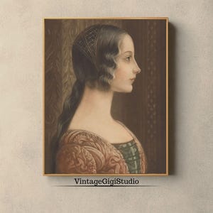 Porträt einer Renaissance-Frau, INSTANT DOWNLOAD, Renaissance-Frauenmalerei, Wandkunst, neutrale Töne, Frauenportrait, antikes Mezzotinto