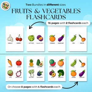 Flashcards sur les fruits et légumes | Cartes éclair préscolaires | Vocabulaire de la maternelle | Flashcards imprimables pour tout-petits | TÉLÉCHARGEMENT IMMÉDIAT
