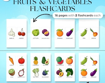 Fruit and Vegetables Flashcards | Preschool Flash Cards | Kindergarten Vocab | Printable Toddler Flashcards | INSTANT DOWNLOAD