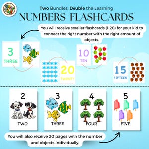 Zahlen Karteikarten für Kinder zum Ausdrucken | Zähl- und Sammel Spiel | Matheaktivität für die Vorschule | 1-10 Zahlen + Objekt Poster | Heimatschule