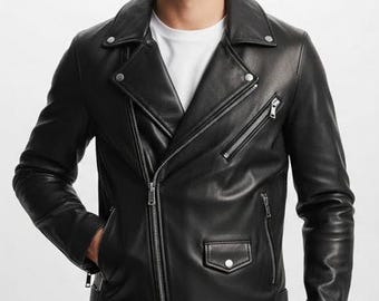 Men’s Black Sheepskin Leather Biker Jacket – Premium Moto Style Real Leather Motorcycle Jacket