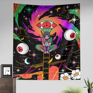 Op anime geïnspireerde Genjutsu-tapijt Anime Thema-achtergrond voor muurdecoratie, Wandtapijt Mandala Wereldkaart Wandtapijt Katoenen wandtapijt