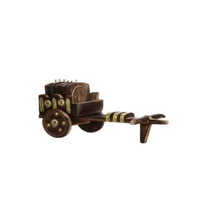 木製アンティークの美しい木製の牛車型の紅茶コーヒーコースターセット、Boho Vault Store
