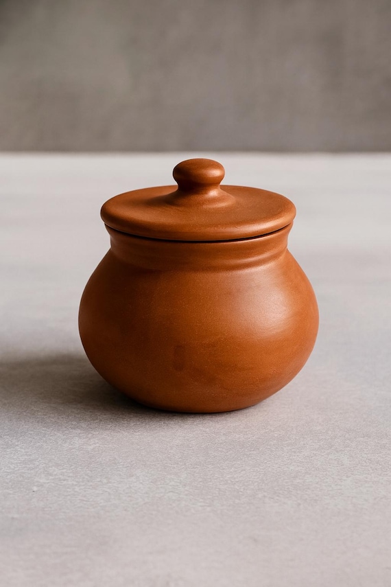 Handmade Terracotta Matki with Lid, Traditional Indian Clay Storage Jar, Rustic Kitchen & Home Decor Pot, 3 Sizes Available