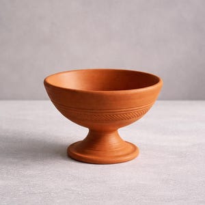 Handgemaakte terracotta dessertschaal op voetstuk | Serveerschaal van rustiek aardewerk in Kulhad-stijl