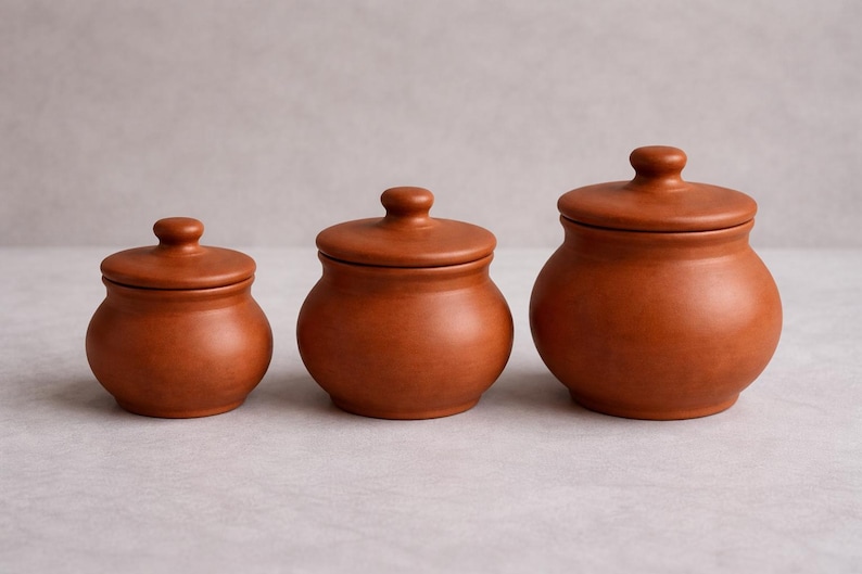 Handmade Terracotta Matki with Lid, Traditional Indian Clay Storage Jar, Rustic Kitchen & Home Decor Pot, 3 Sizes Available image 3