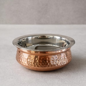 Hammered Copper Bottom Handi: Stainless Steel Indian Serving dish