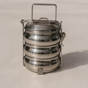 Boîte Tiffin en acier inoxydable à 3 niveaux : déjeuner bento indien respectueux de l'environnement Tiffin