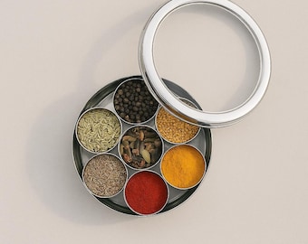 Traditional Indian Masala Dabba | Stainless Steel Spice Box with 7 Containers