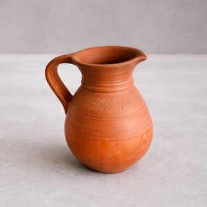 Handmade Terracotta Water Jug with Lid: Rustic Farmhouse Pitcher