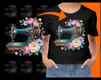 Vintage Sewing Machine Floral PNG, Free Commercial use, Instant Download