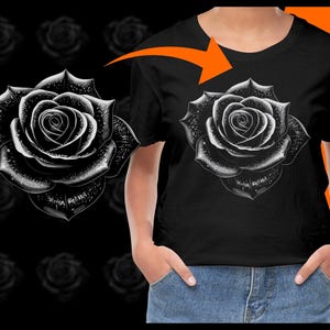 Black Rose Art PNG, Floral Digital Download, Gothic Rose Illustration, Printable Flower Design, Black and White Flower Art