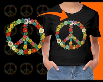 Peace Sign with Flowers PNG, Hippie Flower Power, Floral Peace Symbol, 70s Groovy, Bohemian Art, Digital Download, Printable Wall Art