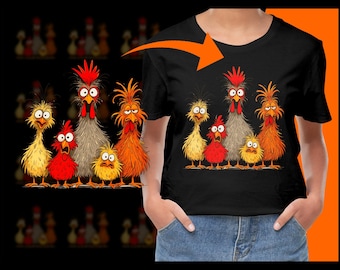 Cartoon Chickens PNG, Funny Chicken Illustration, Digital Print, Chicken Clipart, Farm Animals Art, Chicken Lovers Gift, Kids Room Decor