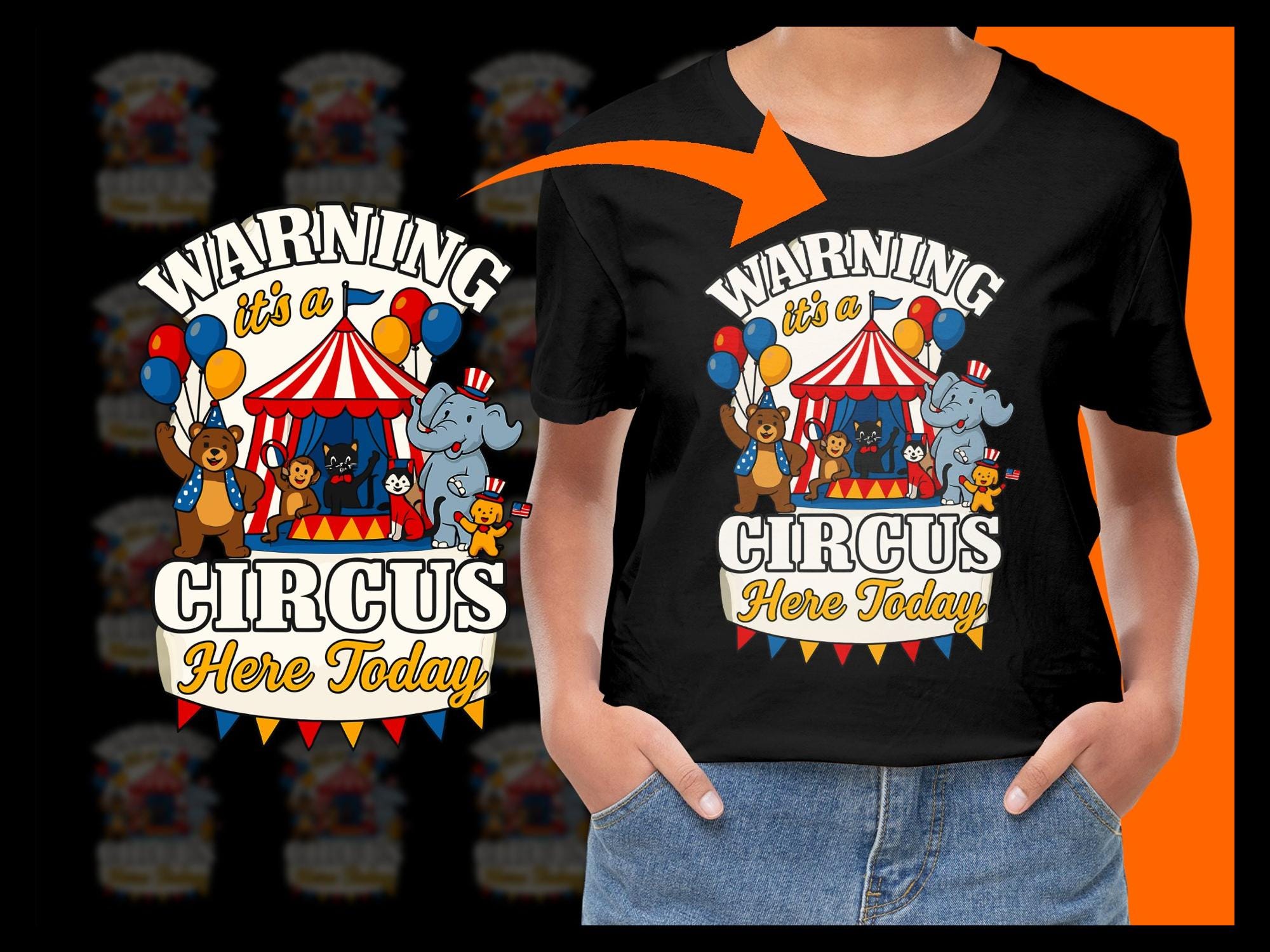 Circus PNG, Circus Here Today, Cartoon Bear Elephant Cat Monkey Dog, Carnival, Instant Download, Clipart Graphics