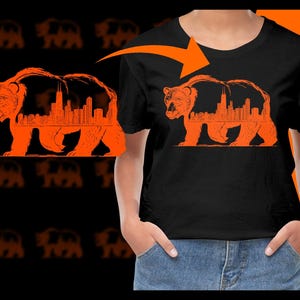 Skyline di Chicago con orso, PNG, illustrazione di paesaggio urbano, arredamento del Midwest, sagoma di animale, download stampabile, arte murale, idea regalo unica, per
