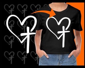 Digital Heart Cross Art, Jesus Christian Vector, Love Faith SVG, PNG, Religious Clipart, Church Decal, Printable Cut File, Bible Design
