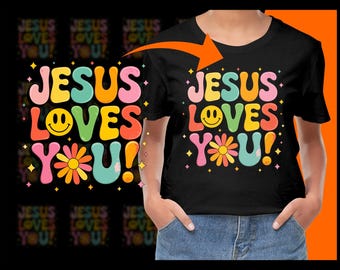 Jesus älskar dig digitalt, groovy smiley, blomkraft, inspirerande design, kristen png, religiös konst, retro sublimering, digitalt