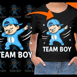 Team Boy Dabbing Cartoon PNG, Baby Shower, Ujawnienie płci, Nowe dziecko, Chłopiec Clipart, Grafika do druku, Projekt Baby Onesie, Sublimacja