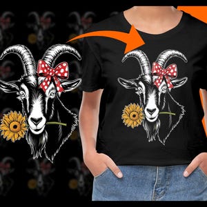Capra con fiocco e girasole PNG, Arte animale, Animale da fattoria, Capra carina, Ritratto di animale domestico, Illustrazione, Clipart, Arte stampabile, Download digitale