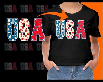 USA Floral Letters PNG, Patriotic Design, Digital Print, American Flag, Fourth of July, Independence Day, Summer Flowers, DIY Project