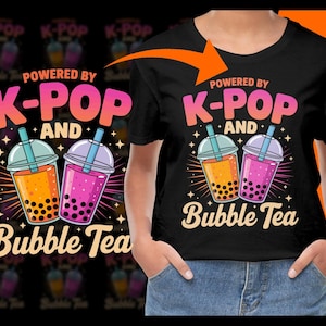 Immagine PNG di K-Pop e Bubble Tea, Powered By Kpop, Clipart di Boba Tea, Bevande Kawaii Carine, Download Digitale, Adesivi per Planner, Pop Coreano