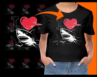 I Love Shark Digital PNG, Shark Lover Gift, Ocean Animal Art, Sea Creature Decor, Wall Art Download, T Shirt Design, DIY Crafts, Clip Art