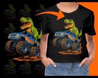 T Rex Dinosaur on Monster Truck PNG, Clipart, Printable, Waterslide, Sublimation Design, DTG Printing, Digital, for Shirts, Stickers, Decals