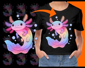 Carino Axolotl arcobaleno PNG, Illustrazione kawaii di Axolotl, Clipart colorato di Axolotl, Decorazione per acquario, Arte delle creature sottomarine