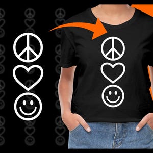 Peace Love Happiness Icons PNG, Positive Vibes, Smile, Heart, Peace Sign, Print File, T shirt Design, Vector Graphics, Stickers, Digital