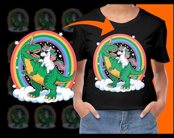 Unicorno che cavalca un dinosauro arcobaleno PNG, ClipArt fantasy, Dinosauro carino, Creatura magica, Decorazione per la cameretta dei bambini, Grafica, Prodotto digitale