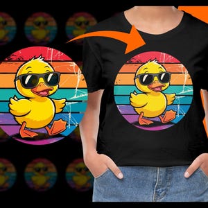 Eend met bril digitale PNG, retro dierlijke kunst, cartoon eendje, schattige eend clipart, decor kinderkamer, T-shirt design, afdrukbare graphics