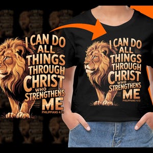 Digital Lion PNG, Christian Verse Art, Philippians 413, I Can Do All Things, Faith, Religious Gift, Bible Verse, Inspirational, Lion of