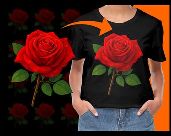 Red Rose with Stem PNG, Floral Clipart, Flower Illustration, Botanical Art, Digital Download, Printable Art, Rose Image, Valentines Day Gift