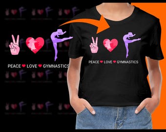 Peace Hand Sign, Red Heart, Purple Gymnast, Peace Love Gymnastics PNG, Gymnastics Clipart, Sports SVG, Gymnast Art, Digital Download