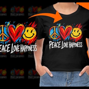 Peace Love Happiness Image PNG, Graffiti Style, Smile Face, Heart Clipart, Peace Sign, Cool Design, Printable, Sublimation, Wall Art
