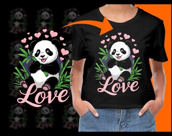Cute Panda with Bamboo PNG, Digital Download, Panda Bear Clipart, Animal Illustration, Love, Nursery Decor, Printable Art, Sublimation